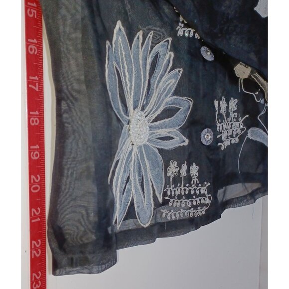Sheer Black Embroidered Womens L Top Floral Art to Wear Boho Whimsigoth Indie - Picture 6 of 7